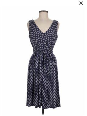 LOFT Navy Blue/Dark Purple Floral Tie-Waist Dress